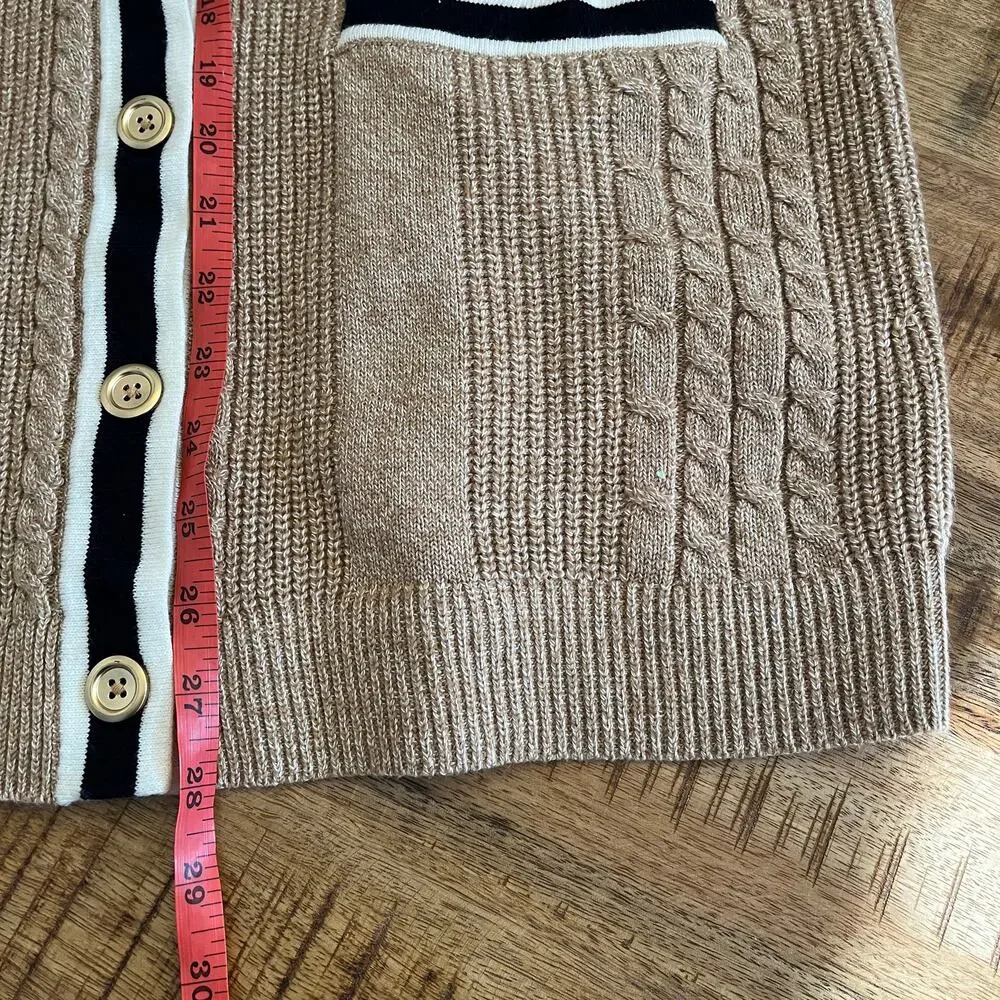 Talbots Cable Knit Cardigan‎ Old Money Womens MP Long Preppy Academia Cotton Tan